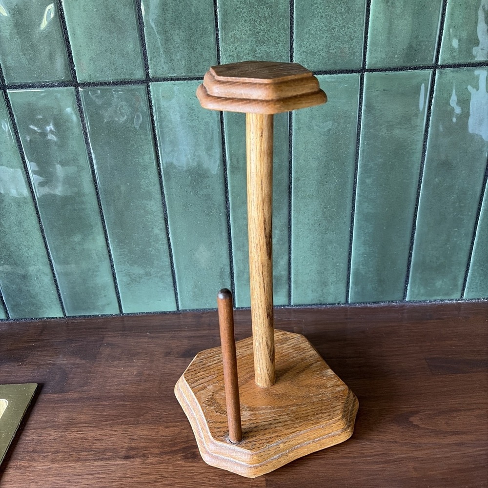 VTG Wood Freestanding Paper Towel Holder Stand, Wood Mcm Grandma Core